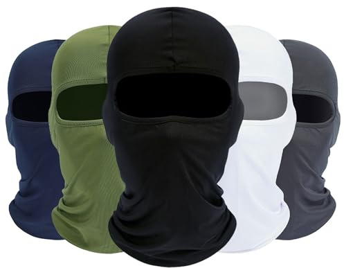 ROXUN Balaclava Ski Mask, 5 Pack Neck Gaiter Motorcycle Summer Cooling Windproof Scarf for Men/Women Black+White+Navy Blue+Army Green+Dark Gray