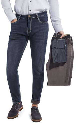 ziilay Jeans termici elasticizzati Tapered Slim Fit Super-Soft Fleece Pantaloni termici da uomo, jeans invernali imbottiti, 33W x 32L