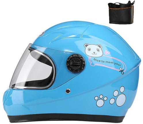 Motorcykelhjälm barn, ECE-godkänd skoterhjälm med solskydd och avtagbar halsduk, skoterhjälm för 3–12 år gamla pojkar och flickor 3–12 år B, 50–54 cm