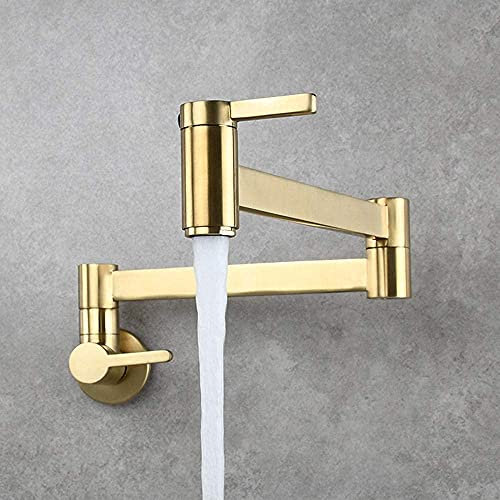 KGGKEUH Taps for Kitchen Pot Filler Wall Mounted,Universal Cold Water Tap Multifunctional Telescopic Cold Water Tap Double Handle,Kitchen Faucet Kitchen Sinks Tap-Golden Brushed(Golden Bru Thoughtful