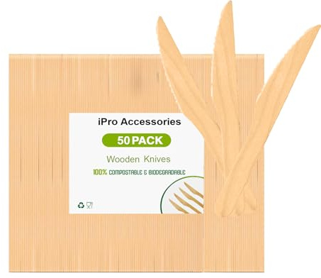 iPro Accessories Einweggabeln aus Holz, biologisch abbaubar und plastikfrei, ideal für Hochzeit, Picknick, Party, Büro, umweltfreundlich, 50 Stück