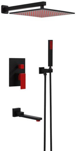 TATITZRO Unterputz-Duschset für Badezimmer, Duschsets für Badezimmer, 2 Funktionen, heiß und kalt, an der Wand montierter Regenduschkopf und Schlauchset, Schwarz + Rot