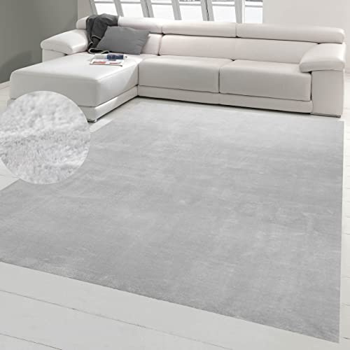 Teppich-Traum Moderner Teppich Waschbar Einfarbig Grau 160x220 cm | Weich und flauschig, bis 30 °C waschbar, pflegeleicht, rutschfest, formstabil, saugrobotergeeignet, Wohnzimmer, Flur & Diele