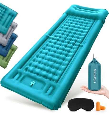 Isomatte Selbstaufblasend Luftmatratze Selbstaufblasend, Camping Matratze mit Fußpumpe Luftmatratze Camping mit Integrierten Kopfkissen für Camping, Wandern, Strand, Picknick, Zelt, A Pfauenblau