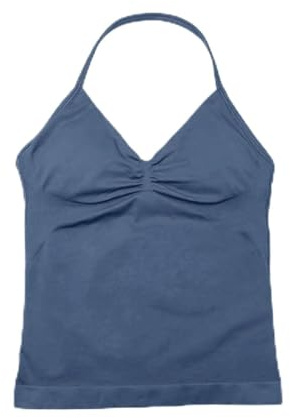 TMBaetau Lång topp med band för kvinnor, linne för sport, yoga, väst, fitnesslinne för gym, vacker bh med öppen rygg, halternecktopp för löpning och träning (blågrå, storlek M)