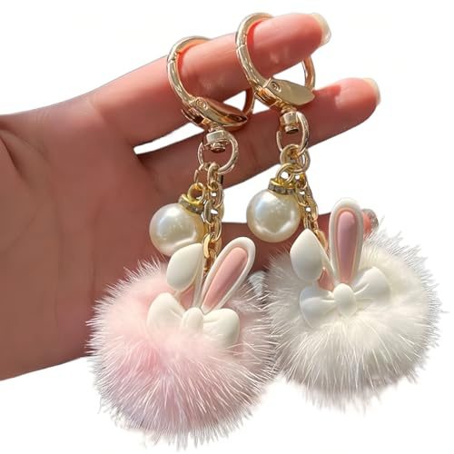 KUMSODE 2 Piezas Llavero Conejito Peluche, Llavero Conejito Fluffy Llaveros de Coche para Chicas Regalos de San Valentín y Navidad