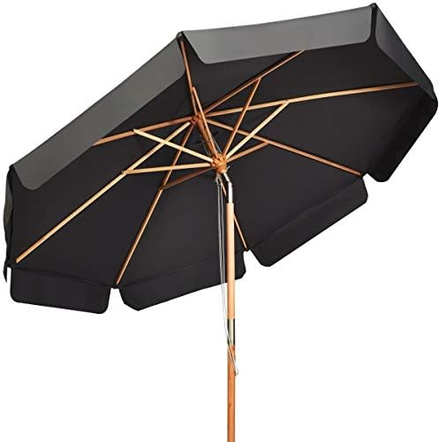 FANTASK Sonnenschirm 300 cm, Gartenschirm aus Holz, UV-Schutz, beidseitig um 30° knickbar (Grau)