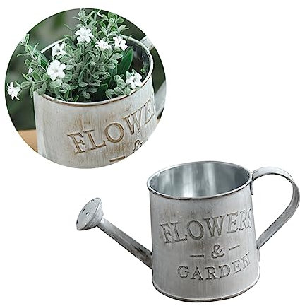 VICASKY Rustic Iron Metal Jug Watering Can Shabby Pitcher Vintage White Tin Bucket Flower Vase for Home Wedding Party Decoration