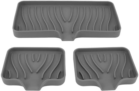 GRCFUMO Kitchen Soap Tray, Multifunctional Sink Organizer Tray, Bathroom Counter Soap Sponge Holder for Scrubber, Dispenser, Scouring Pad, Bottle, Cup (Gray)