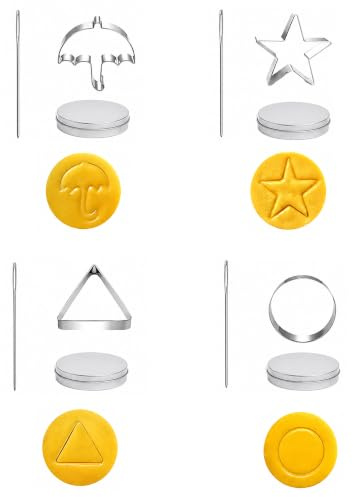 12pcs Korean Dalgona Sugar Candy Making Tools Stainless Steel Umbrella Triangle Star Round Baking Cake Mold with Tin Case Needle Cookies Cutters Biscuits Molds for Baking Cake DIY Cooking Party Game