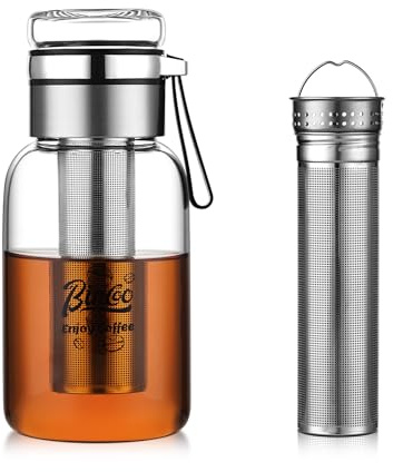 Glass Cold Brew Coffee Maker with Extended Fine Mesh Filter, Tea Infuser Bottle Iced Coffee Maker with Thick Borosilicate Glass (750ml/24oz)
