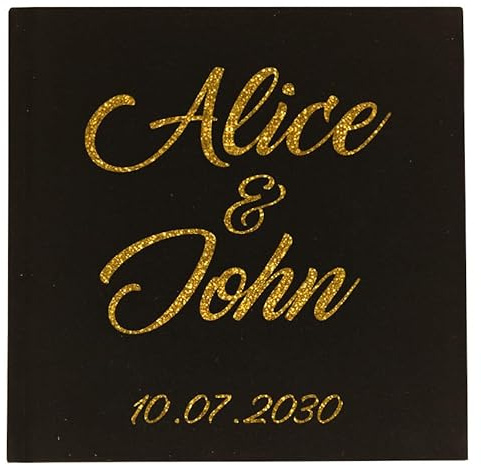 Personalisiertes Fotoalbum mit Velourscover - Gästebuch bedruckt - Souvenir Hochzeit, Geburtstag, Jubiläum (schwarz)
