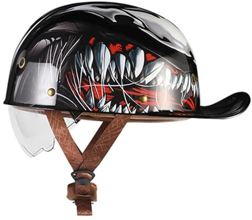 Caschi Cromwell Moto retrò Vintage Casco Scodella Semi Integrale con Visiera Casco Aperto Jet in ABS Certificato ECEDOT per Motocicletta Scooter e Bici per Uomo e Donna 14,XL:61-62CM
