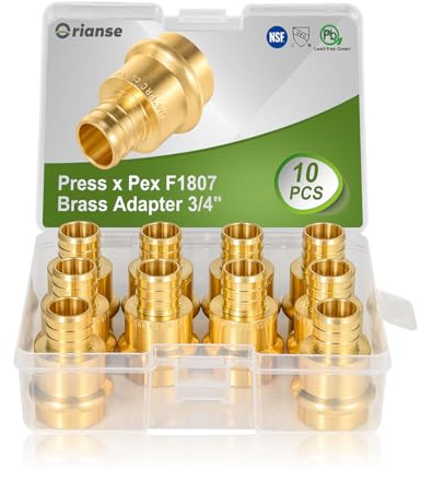 ORIANSE 10 Pack 3/4 Inch Press x 3/4 PEX Adapter Crimp Pex Fittings Press Propress fittings, Zero Lead Brass, – for Copper Pipe to Pex B Pipe Connections, with Copper crimper plumbing tool