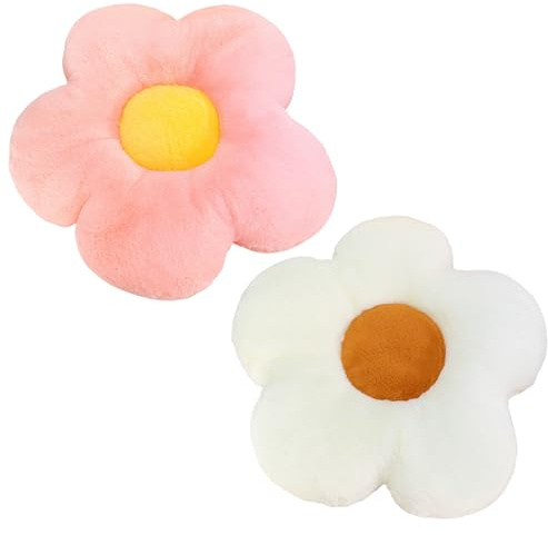 Copbopwn 2Pcs Flower Pillow Cute Pillows 35cm Pink White Flower Cushion Floor Pillow Preppy DaisyPillow Aesthetic Pillows Cute Cushions Home Bedroom Reading Corner Decor