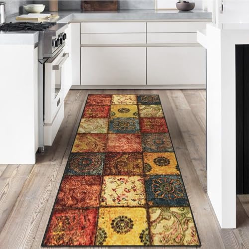 LYYK Läufer Flur 60x180cm, waschbarer Kurzflor Teppich mit rutschfestem Gummirücken Hochwertiger Küchenläufer für Eingangsbereich, Waschküche & Wohnhausflur