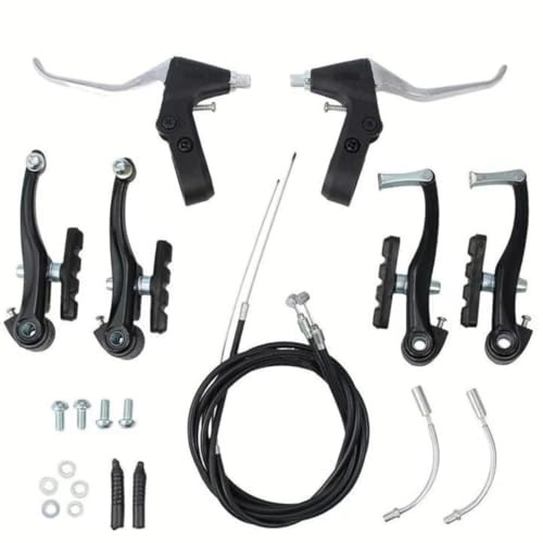 2 Sets Vollständiges Universelles Fahrradbrems-Set, Vorne und Hinten MTB Bremsen, Innen- und Außenbremskabel sowie Bremshebel-Kit für Mountainbikes und Rennräder (Schwarz)