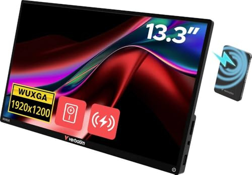 Verbatim Touchscreen tragbarer Monitor 13,3 Zoll Full HD mit Powerbank | Aus Aluminium mit Powerbank 5000mAh, Bildschirm für Laptop, Tablet, PS5, Nintendo Switch mit USB-C & HDMI-Anschluss