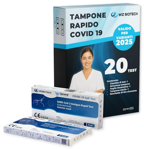 Tampone Rapido Covid-19 – Kit 20 Test Antigenici Nasali Autodiagnostici – Risultato in 15 Minuti – Rilevamento Varianti 2025 – Certificazione CE 1434