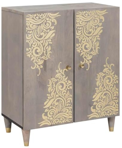 vidaXL Sideboard Grau und Gold 60 x 33 x 75 cm Massivholz Mango
