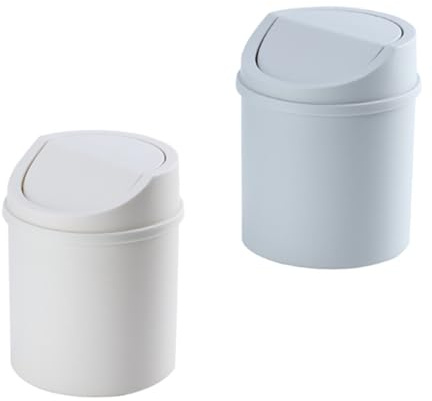 FIXOSHEE 2 pezzi Mini Cestini Rifiuti da Scrivania con Coperchio Ribalta Contenitori Eleganti per Spazzatura Colori Grigio e Bianco per Ufficio Camera e Vanità