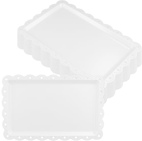 CHEUKYIU 16 bandejas rectangulares blancas para servir, 36,5 x 23,5 cm, de plástico, reutilizables, grandes, para catering, buffets y fiestas