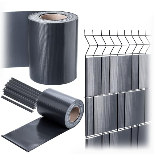 KADAX PVC Sichtschutzstreifen 35 m x 19 cm für Doppelstabmatten Zaun, Sichtschutz mit 20 Befestigungsclips, Windschutz, Zaunfolie für Stabmattenzaun (Anthrazit)