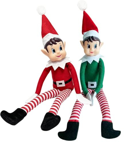 GTJEOI Elves Behavin Badly, 40cm Weihnachtself 2er Set, Biegsame Naughty Elf Junge und Elvie Mädchen, Weihnachtselfen Wichtelpuppe mit Langen Beinen, Vinylkopf, Weichem Körper für Weihnachtsspielzeug