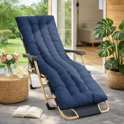 Bocguy Bequeme Liegenauflage Deckchair & Sonnenliegen 170 * 50 * 10cmGartenliege Auflage Sonnenliege Liegestuhl Polster mit Schaumflockenfüllung Gartenmöbel Kissen Blau (Dunkelblau)