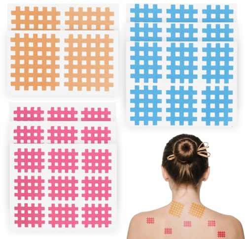 49 Stück Gitterpflaster und Cross Tape zur äußeren Anwendung | Selbstklebende Gittertapes für eine flexible Körperpflege-Routine; nur auf geeigneter, unverletzter Haut verwenden.