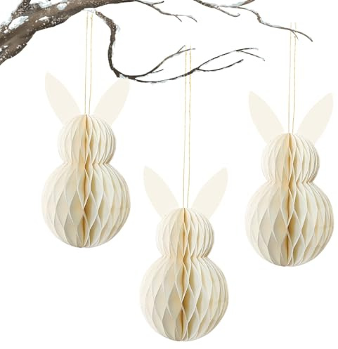 XQMMGO Set di 3 lepre pasquali a nido d'ape con coniglietto pasquale da appendere, 20 cm, riutilizzabile, decorazione pasquale, coniglietto a nido d'ape, per arbusti pasquali, decorazione primaverile