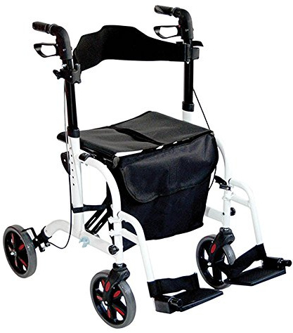 Aidapt Duo Deluxe White Folding Light Weight 4 Wheeled Rollator Transit Chair Mobility Aid with Seat, Foot Plates, Carry Bag, Lockable Brakes and Puncture Proof Tyres for Indoor and Outdoor use.