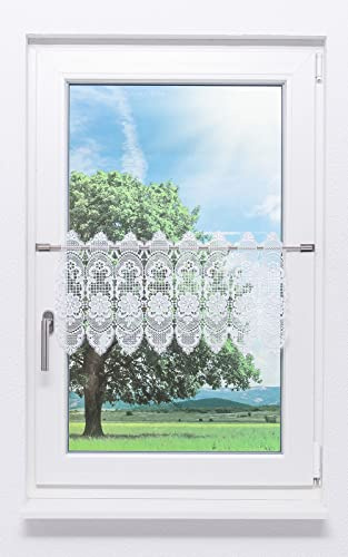 Plauener Spitze Scheibengardine Spitzenblume (Bx H) 72.90cm * 34cm Weiß/weiß