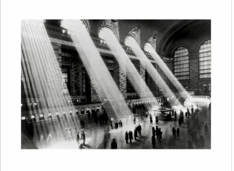 empireposter New York - Grand Central Station New York - Kunstdruck Artprint schwarz-Weiss Foto - Grösse 80x60 cm + 2 St Posterleisten Alu 93,5 cm