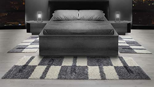 HomebyHome Bettumrandung Schlafzimmer 3 teilig Teppich Hellgrau - Waschbarer Bettumrandung Teppich Läufer Set Extra Flauschig Bettvorleger Schlafzimmer Bettset:2 St. 80x150 cm | 1 St. 80x250 cm