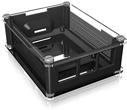 ICY BOX 60473 BOX Raspberry Pi Case für Raspberry Pi 3 B+, Transparent, 3 Kühlkörper, Lüfter Öffnung, Schwarz