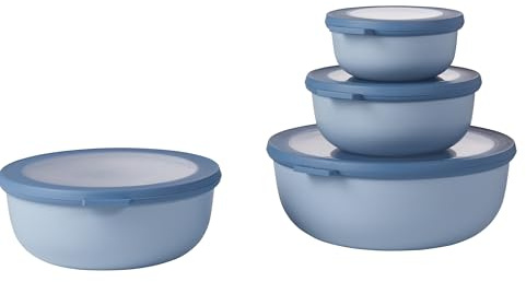 Mepal - Cirqula Round Multi Bowl Set of 4 - Storage Jars with Lid - Suitable as Storage Box, Refrigerator, Freezer & Microwave Tableware - 350, 750, 1250, & 2250 ml - Nordic Blue