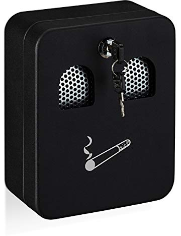 Relaxdays Posacenere da Muro per Esterno, Ceneriera con Chiave e Materiale Montaggio, Resistente, 20 x 16 x 8,5 cm, Nero