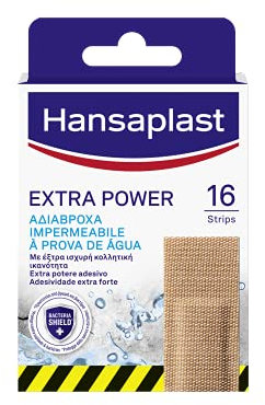 Hansaplast Cerotti EXTRA POWER, Cerotti impermeabili con elevato potere adesivo, Traspiranti, flessibili e resistenti, 1 confezione da 16 pezzi