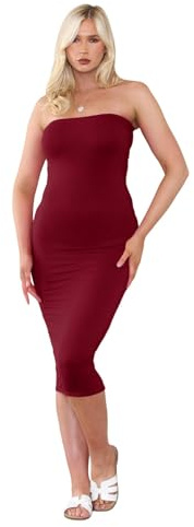 Hamishkane Damer bröst tub enkel bandeau axelbandslös stretch penna lång bodycon midi-klänning, vin, 40/42 SE