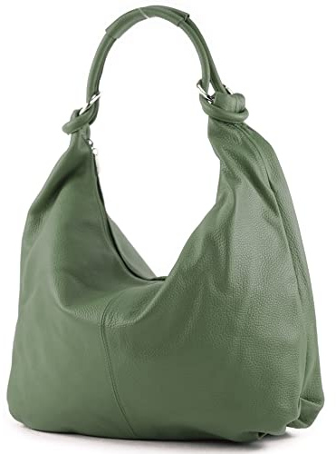 modamoda de 337 Damen Leder Schultertasche Shopper Large handmade in Italy, Farbe:Schwarzgrün