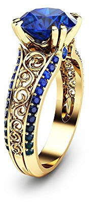 DJMJHG Blauer Saphir Blumenring 14K Gold Farbe Diamant Peridot Edelstein Rubin 1 Karat Zierliche Cirle Ringe Für Frauen