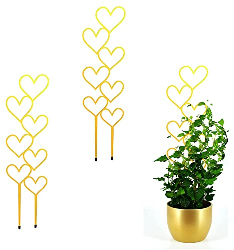 KHBNHJ Lot de 3 petits treillis d'intérieur pour plantes en pot - 45 cm - En forme de cœur - En métal doré - Pour plantes grimpantes d'intérieur