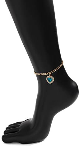 AMDXD Böhmisch Fußkettchen, Zirkonia Dunkelblau Herz Strand Fuss-Schmucksachen für Frauen Strandschmuck, Dunkelblau, 27CM