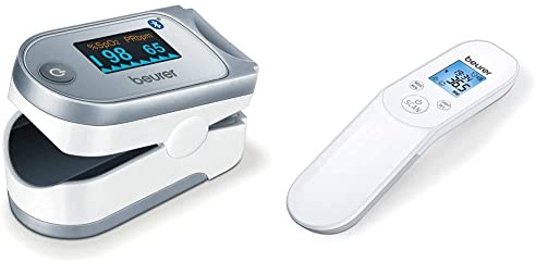 Beurer FT85 Non-Contact Clinical Thermometer | Digital infrared thermometer & PO60 Pulse Oximeter with Bluetooth | Measures Heart Rate and arterial Oxygen Saturation for Those with Medical Conditions