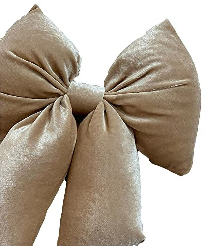 Generico Fiocco in Velluto Imbottito Cipria Beige Decorazione Natalizia Puntale Albero di Natale Fuori Porta Coccarda Ghirlanda addobbo Crema Dorato (25x32 cm)