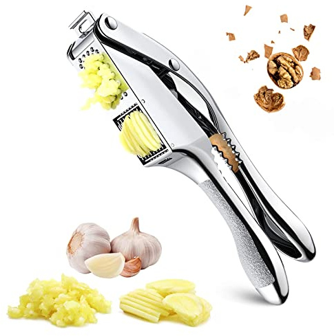 Opaltool 2 in 1 Garlic Press, Garlic Cutter & Garlic Mincer with Ergonomic Non-Slip Handle for Fresh Garlic Ginger Nut, Easy to Squeeze and Clean