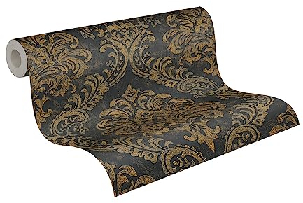 Livingwalls Travel Styles - Carta da parati in tessuto non tessuto, effetto barocco, colore nero e oro, per diversi ambienti, 10,05 m x 0,53 m