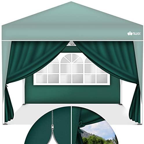 tillvex® 2X Pavillon Seitenteile 3x3m Wasserdicht, Stabil & Winterfest | Faltpavillon Seitenwand mit Reißverschluss, Bändern & Fenster | Seitenwände für Gartenzelt Partyzelt Festzelt UV Schutz 50+