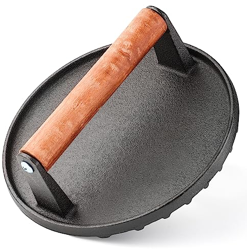 MOSYONE Cast Iron Smash Burger Press, Burger Smasher for Griddle, 7 Round Bacon Press with Wood Handle - Essential Grill Accessories for Hamburger Steak and Sandwiches